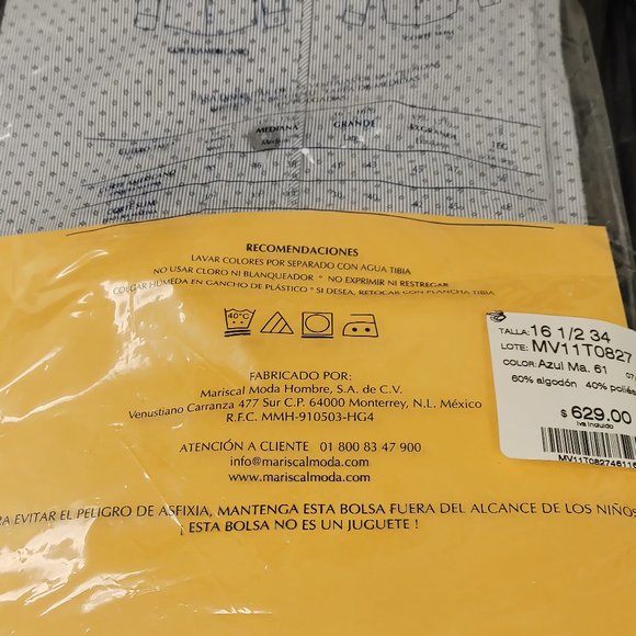 MARISCAL AMERICANO MEN'S DRESS SHIRT SIZE 16 1/2-34 42cm new in package w/ tags - Picture 8 of 8